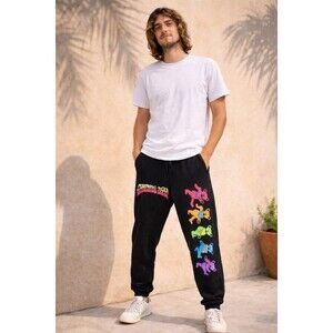 Grateful Dead Dancing Bears Sweatpants XL 40 42 Black Joggers Rainbow Pockets